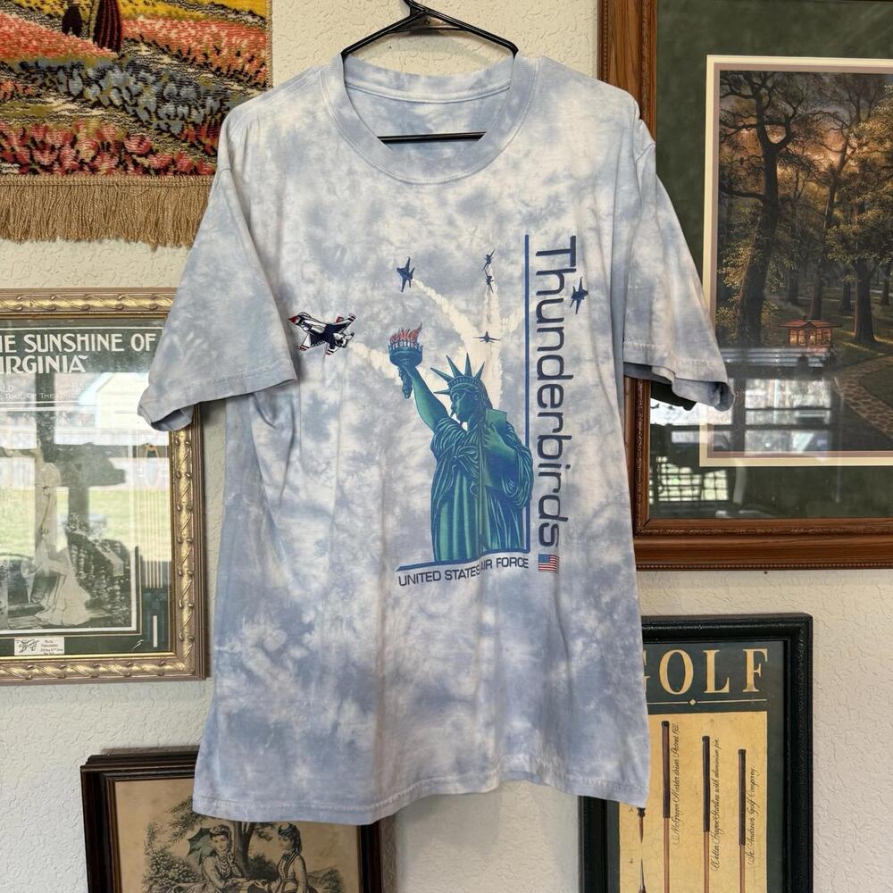 Vintage 90s RARE USA Thunderbirds Air Force Tie Dye Statue Of Liberty Shirt XL